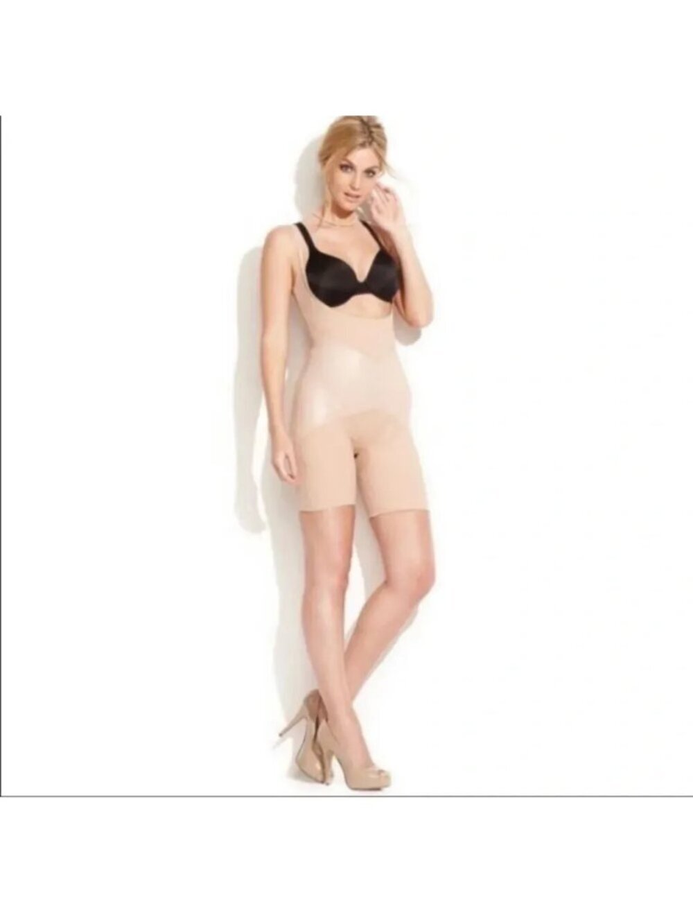 Star Power by Spanx Lady Luxe Open Bust Mid Thigh Bodysuit size L